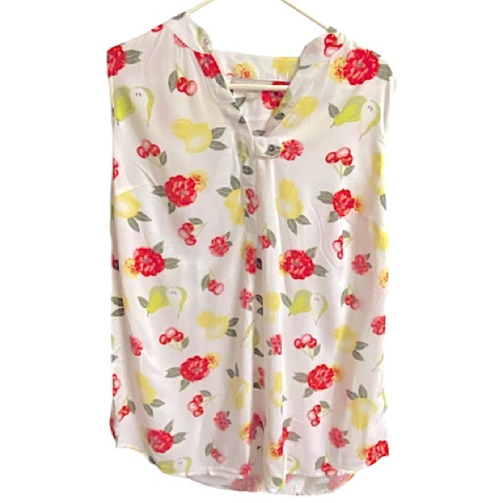 Woman Within Size 14/16 Medium Top Sleeveless New Flowers and Fruit Cottagecore